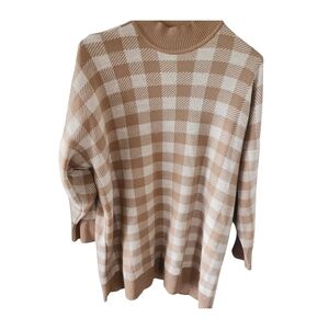 Pilise Made In Turkey Checkered Tan and White Women's Sweater